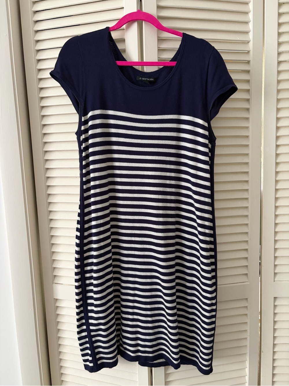 41 Hawthorn Navy Knit Top with Pink Hanger Accent